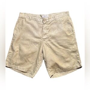 Madda Fella Linen Casual Olive Green Men's Flat Front Shorts - 38 x 10” inseam